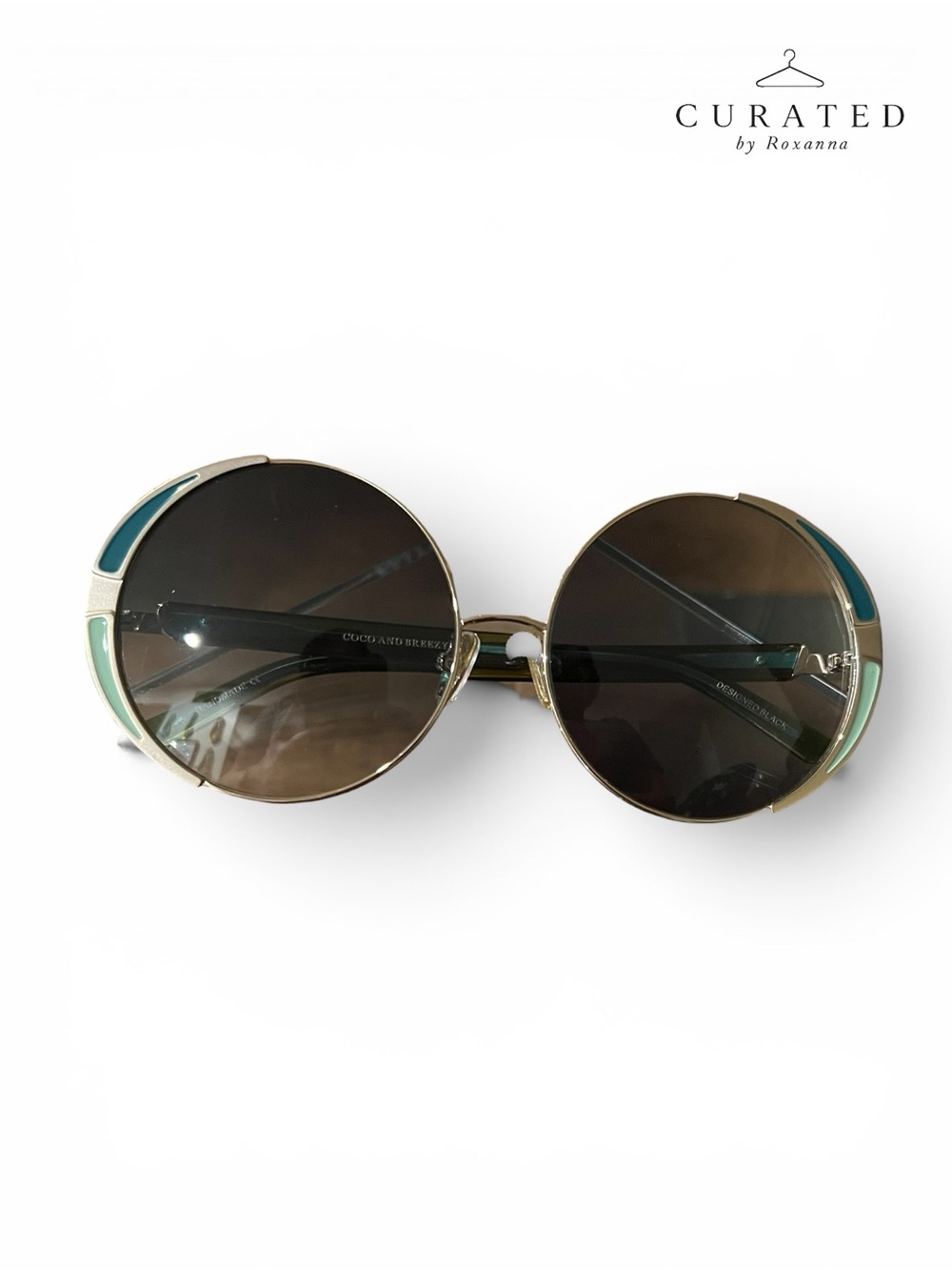 NEW Coco & Breezy Round Sunglasses Gold/Teal w/ Box Case & Authenticity Card